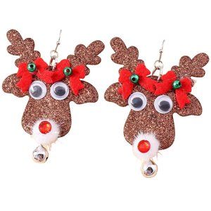 Adorable little googlie eye reindeer earrings Christmas Kitsch